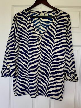 Caribbean Joe Navy and Ivory Zebra-Print Top